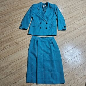 Kasper ASL 2 Piece Suit Blazer Jacket & Skirt Teal Professional Office Size 10